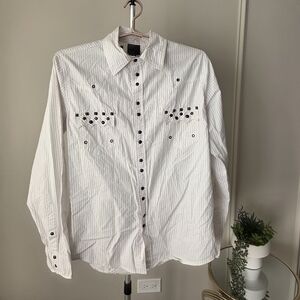 Black Label Punk De Luxe Truly Damend White Striped Button-Up Shirt Sz.L